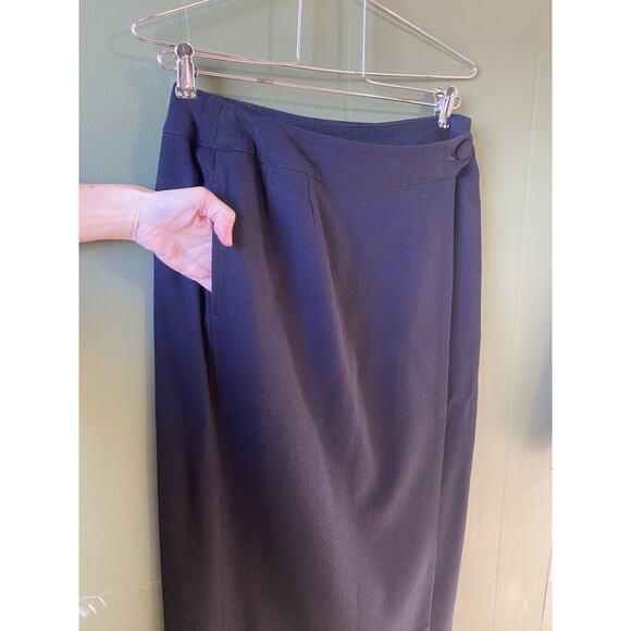 Anne Klein Skirt Suit Womens 10/14 Vintage 100% Wool Navy Blue Pencil Wrap Midi - Picture 5 of 12
